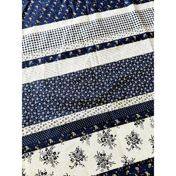 Vintage Blue Floral Striped Gingham Calico Ticking Seersucker Fabric 4yd x 44.5" - Picture 5 of 6